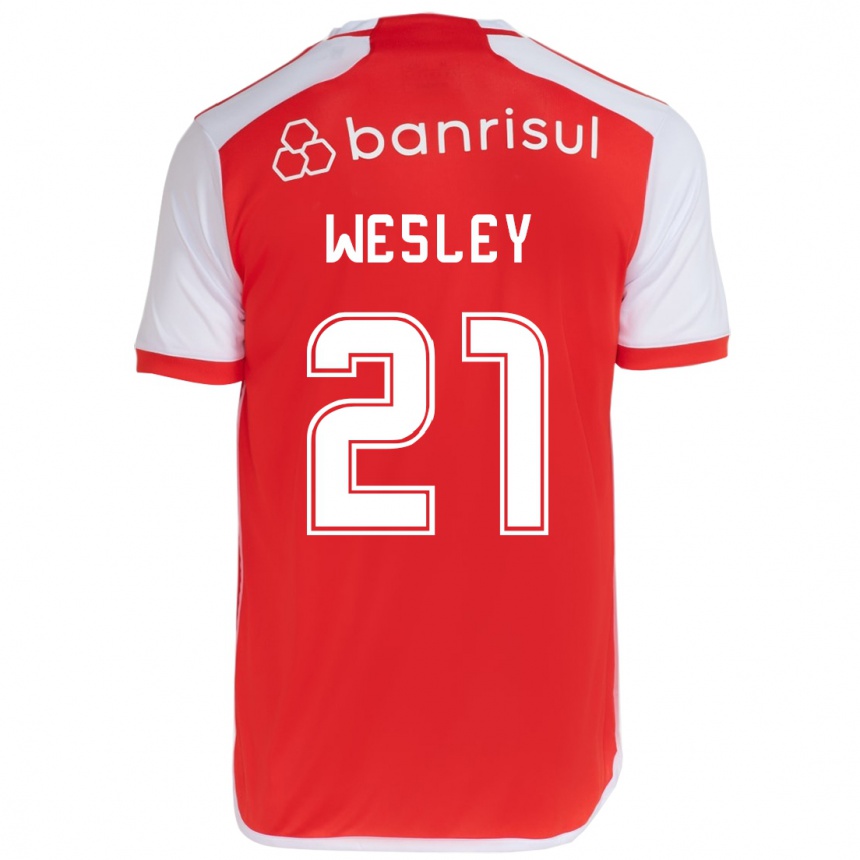 キッズフットボールWesley#21赤白ホームシャツ2024/25ジャージーユニフォーム