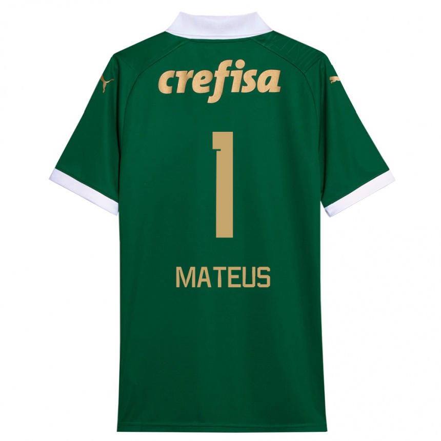 キッズフットボールMateus#1グリーンホワイトホームシャツ2024/25ジャージーユニフォーム