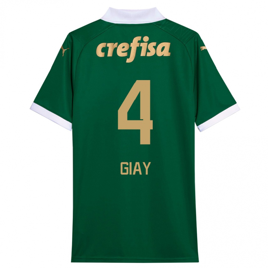 キッズフットボールAgustín Giay#4グリーンホワイトホームシャツ2024/25ジャージーユニフォーム