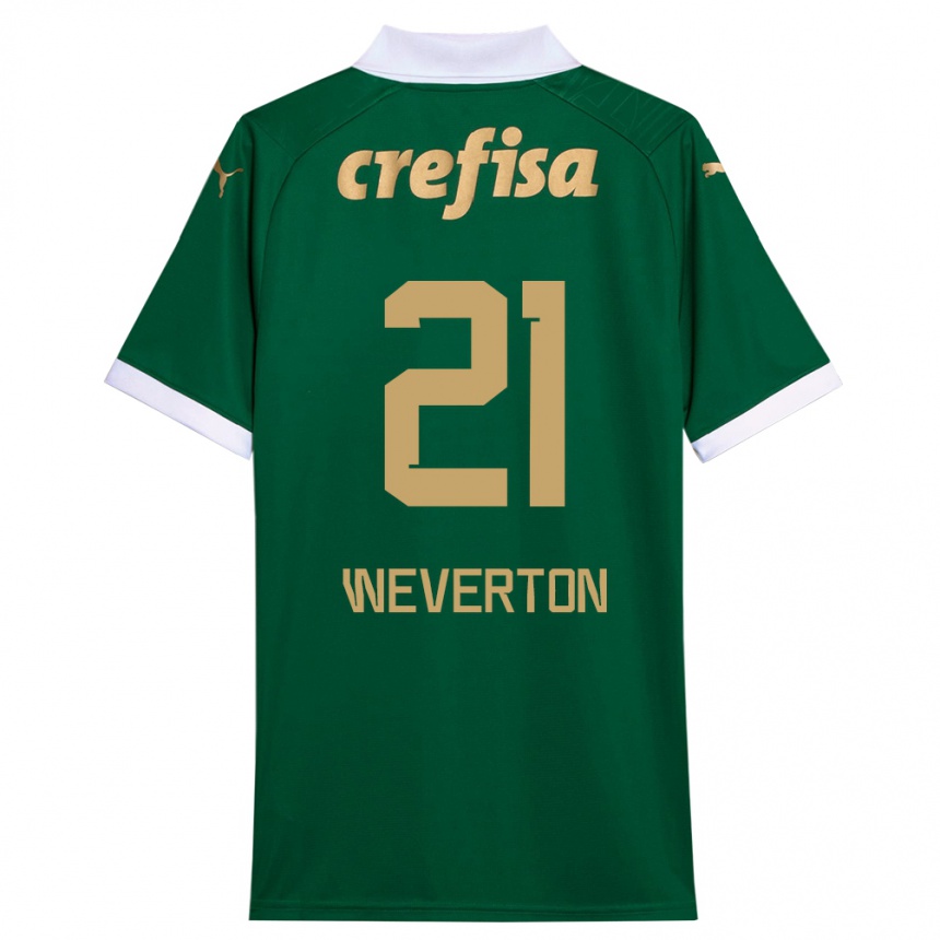 キッズフットボールWeverton#21グリーンホワイトホームシャツ2024/25ジャージーユニフォーム