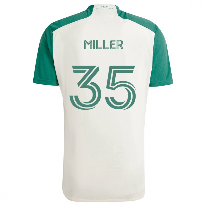 キッズフットボールMason Miller#35タンカラー グリーンアウェイシャツ2024/25ジャージーユニフォーム