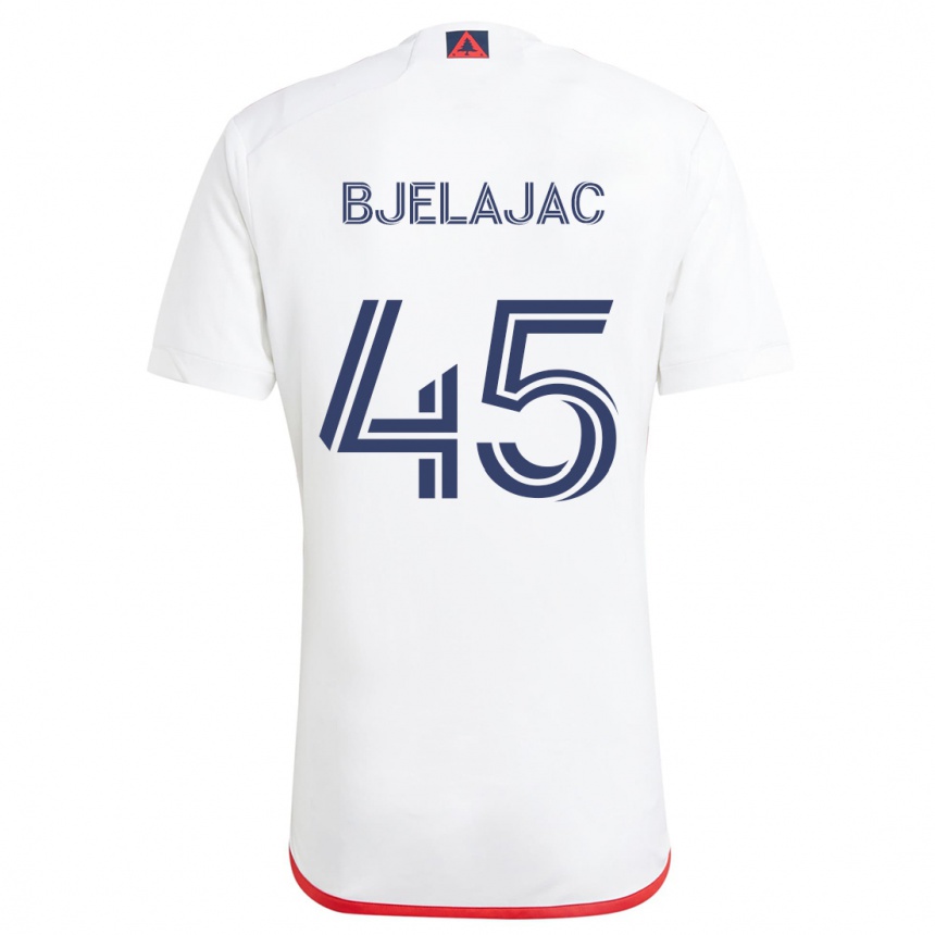 キッズフットボールAndrej Bjelajac#45赤、白アウェイシャツ2024/25ジャージーユニフォーム