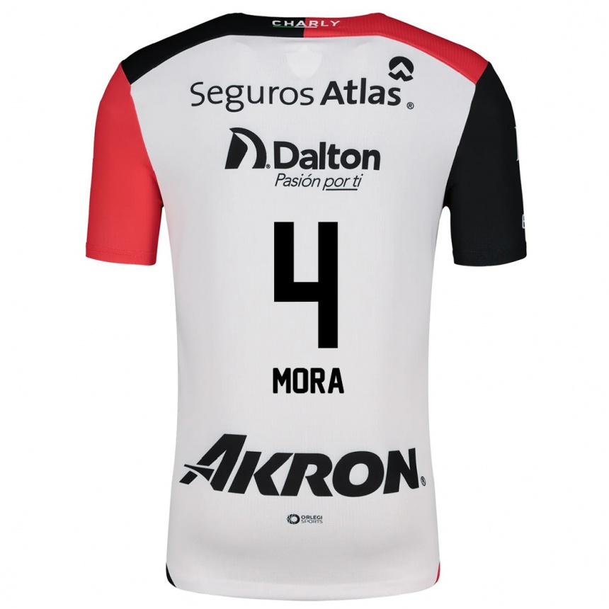 キッズフットボールAdrián Mora#4白 赤 黒アウェイシャツ2024/25ジャージーユニフォーム