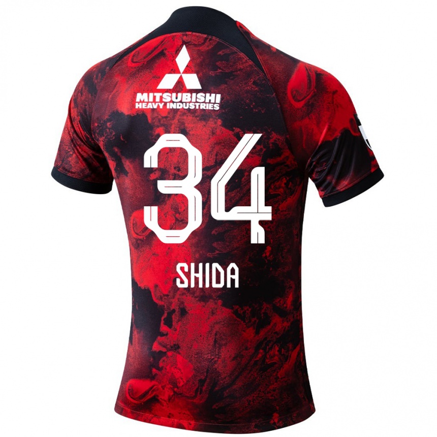 キッズフットボールIzuho Shida#34赤、黒ホームシャツ2024/25ジャージーユニフォーム