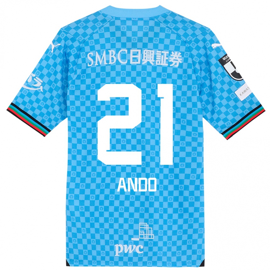 キッズフットボールShunsuke Ando#21アズールブルーホームシャツ2024/25ジャージーユニフォーム