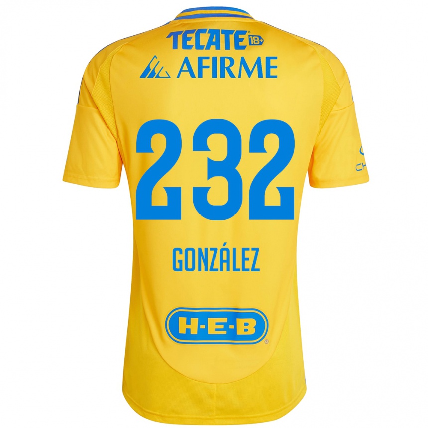 キッズフットボールCésar González#232ゴールドイエローホームシャツ2024/25ジャージーユニフォーム