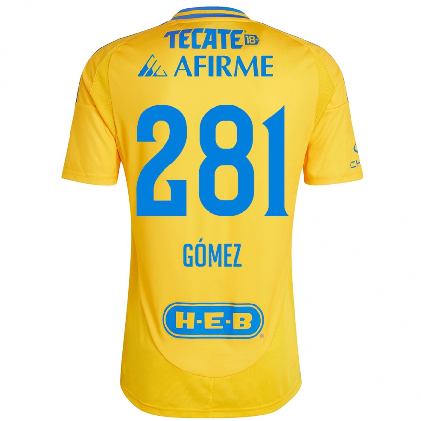 キッズフットボールLuis Gómez#281ゴールドイエローホームシャツ2024/25ジャージーユニフォーム