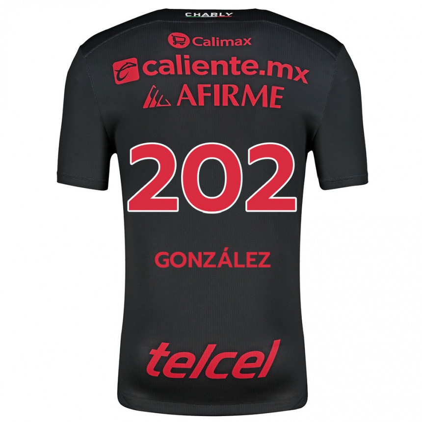 キッズフットボールJoban González#202ブラックレッドホームシャツ2024/25ジャージーユニフォーム