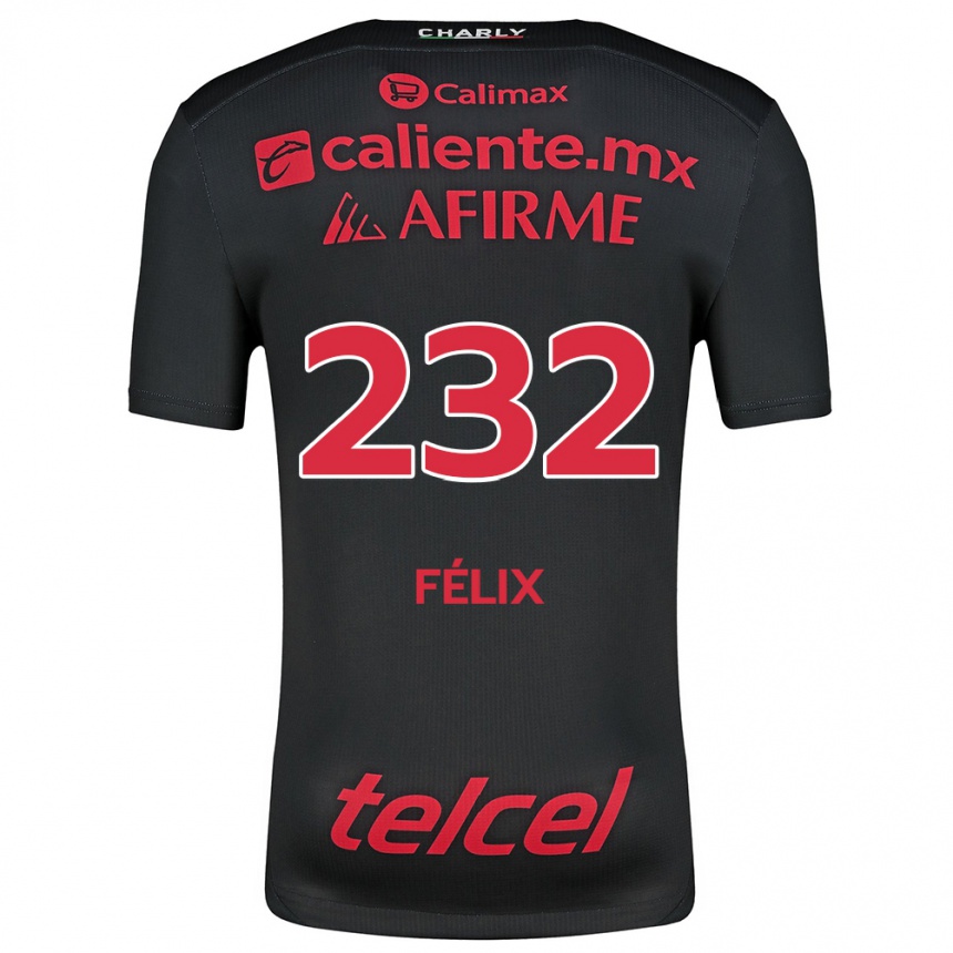 キッズフットボールErick Félix#232ブラックレッドホームシャツ2024/25ジャージーユニフォーム