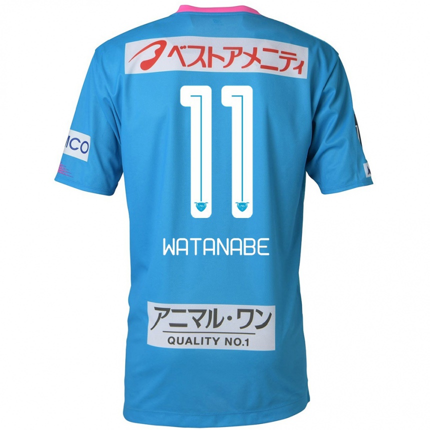 キッズフットボールShion Watanabe#11ブルー ピンクホームシャツ2024/25ジャージーユニフォーム