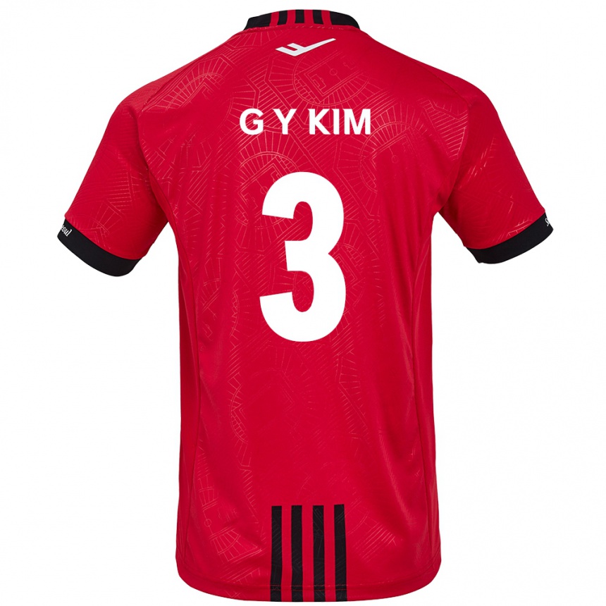 キッズフットボールYu-Geon Kim#3赤、黒ホームシャツ2024/25ジャージーユニフォーム