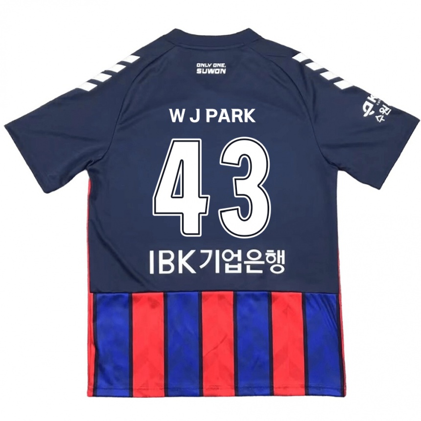 キッズフットボールJin-Woo Park#43青 赤ホームシャツ2024/25ジャージーユニフォーム