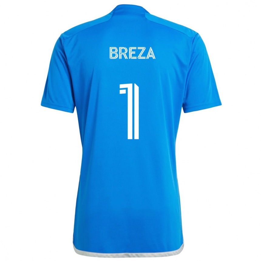 キッズフットボールSebastian Breza#1ブルーホワイトホームシャツ2024/25ジャージーユニフォーム