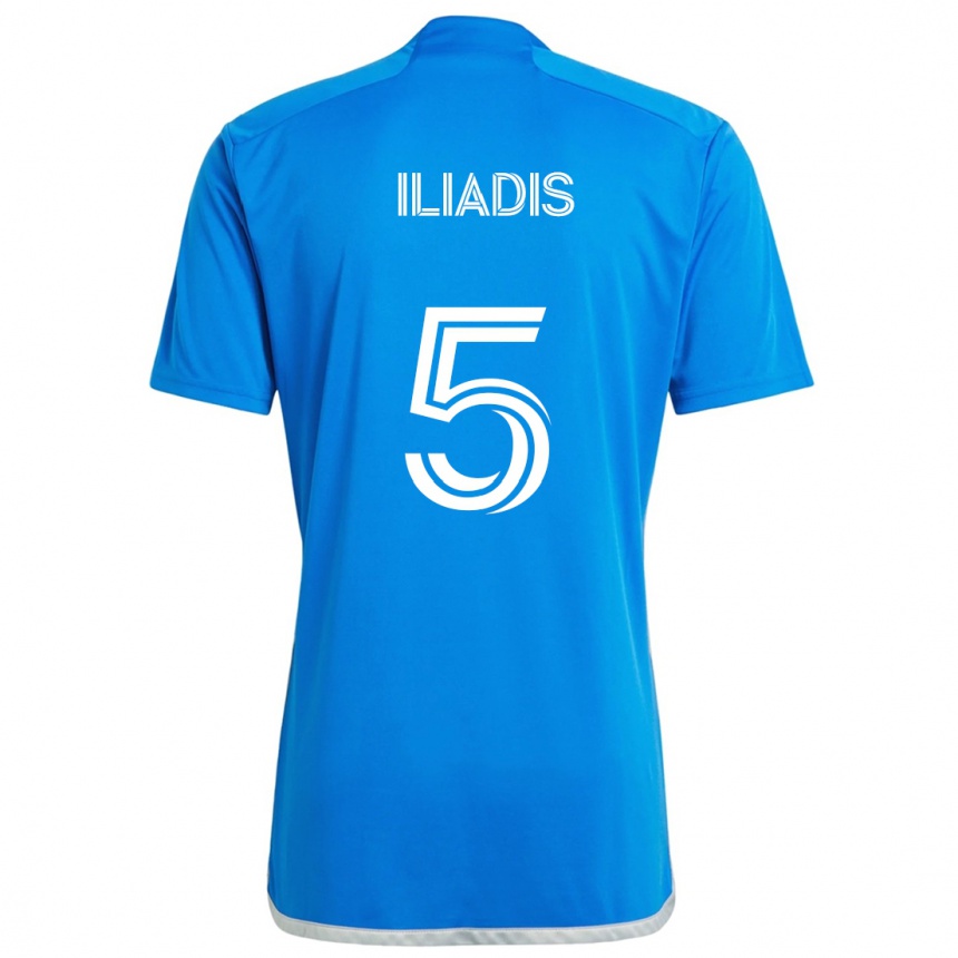 キッズフットボールIlias Iliadis#5ブルーホワイトホームシャツ2024/25ジャージーユニフォーム