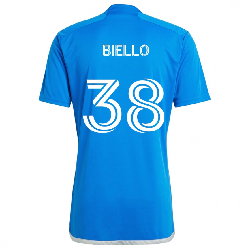 キッズフットボールAlessandro Biello#38ブルーホワイトホームシャツ2024/25ジャージーユニフォーム