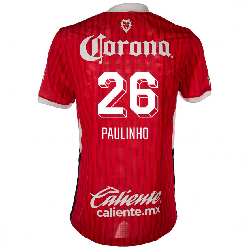 キッズフットボールジョゼ・パウロ・ベセーラ・マシエル・ジュニオール (Paulinho)#26赤白ホームシャツ2024/25ジャージーユニフォーム