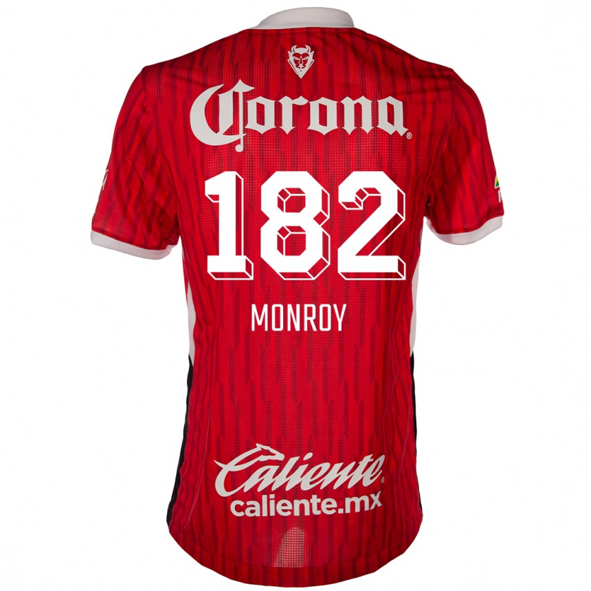 キッズフットボールBrayan Monroy#182赤白ホームシャツ2024/25ジャージーユニフォーム