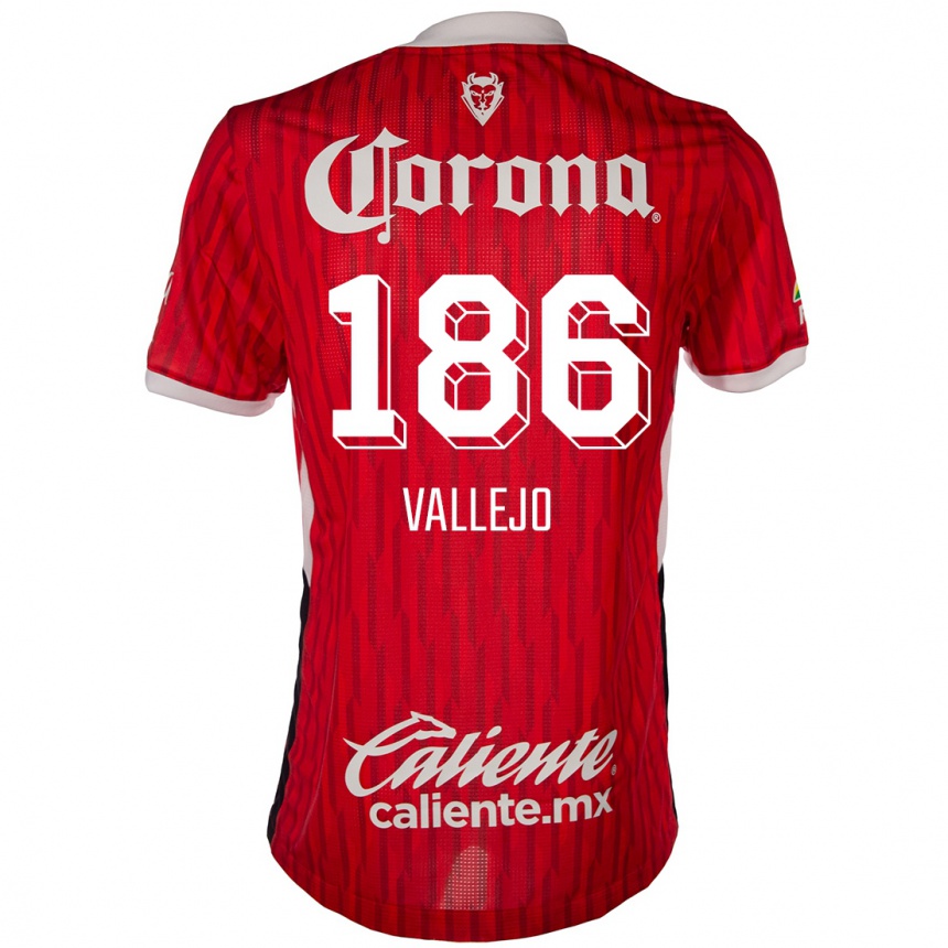 キッズフットボールSaúl Vallejo#186赤白ホームシャツ2024/25ジャージーユニフォーム