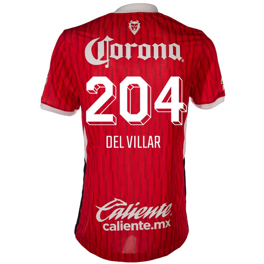 キッズフットボールEverardo Del Villar#204赤白ホームシャツ2024/25ジャージーユニフォーム