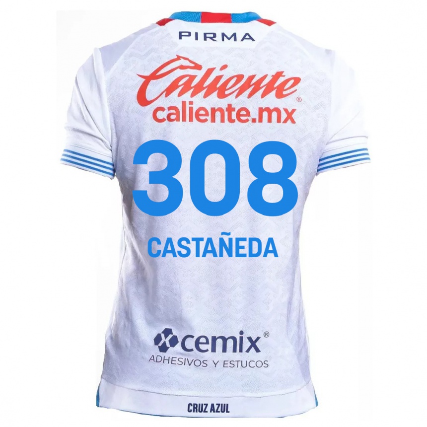 キッズフットボールEmiliano Castañeda#308白青アウェイシャツ2024/25ジャージーユニフォーム