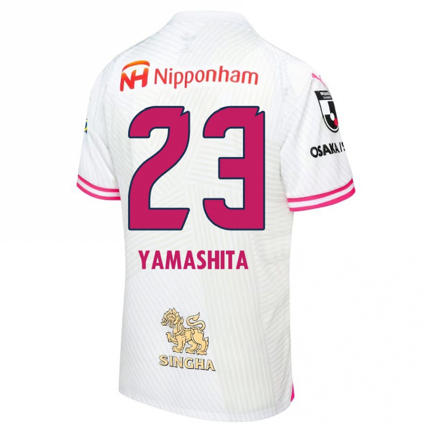 キッズフットボールTatsuya Yamashita#23ホワイト ピンクアウェイシャツ2024/25ジャージーユニフォーム