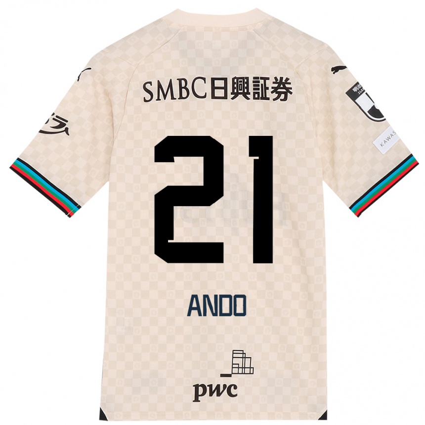 キッズフットボールShunsuke Ando#21ホワイトグレーアウェイシャツ2024/25ジャージーユニフォーム