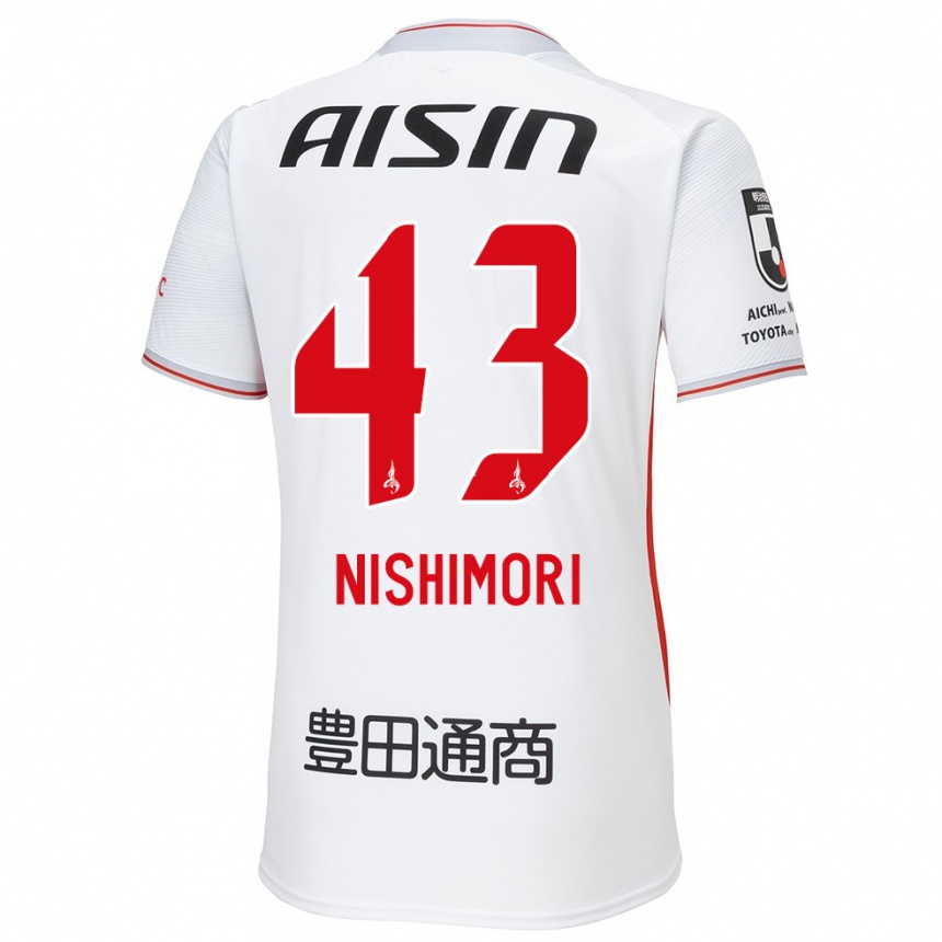 キッズフットボールYuto Nishimori#43白 黄 赤アウェイシャツ2024/25ジャージーユニフォーム