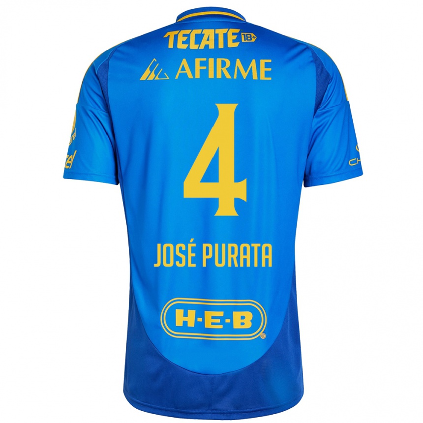 キッズフットボールJuan José Purata#4青 黄アウェイシャツ2024/25ジャージーユニフォーム