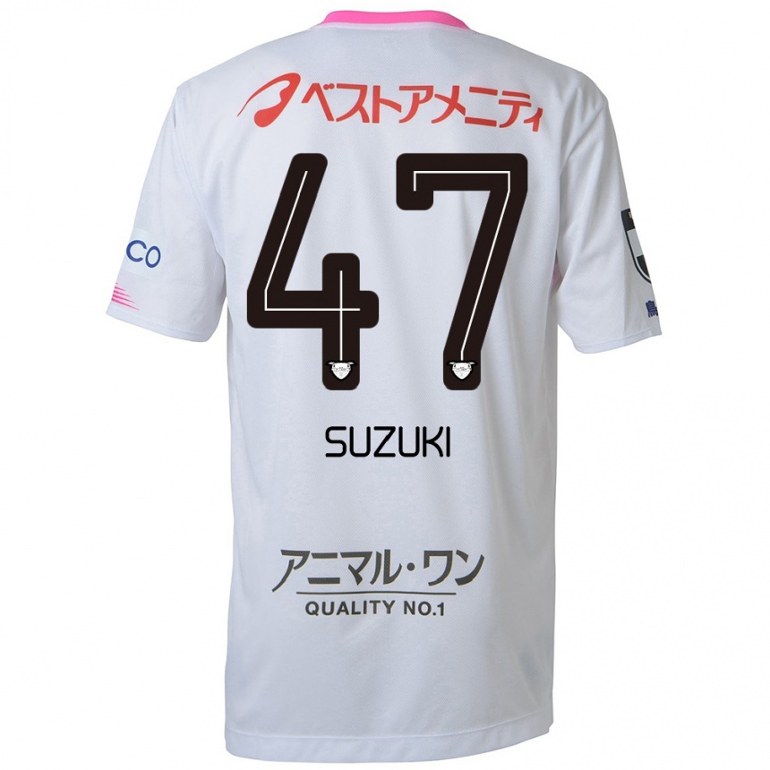 キッズフットボールDaichi Suzuki#47ホワイト ブルー ピンクアウェイシャツ2024/25ジャージーユニフォーム