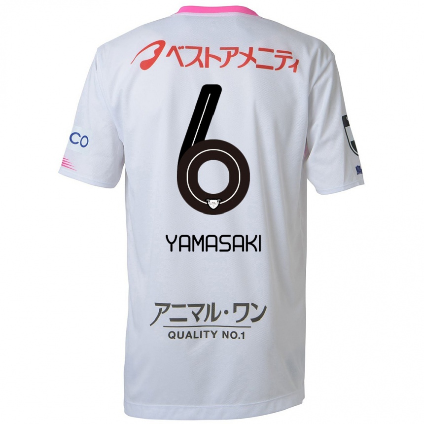 キッズフットボールHaruki Yamasaki#6ホワイト ブルー ピンクアウェイシャツ2024/25ジャージーユニフォーム