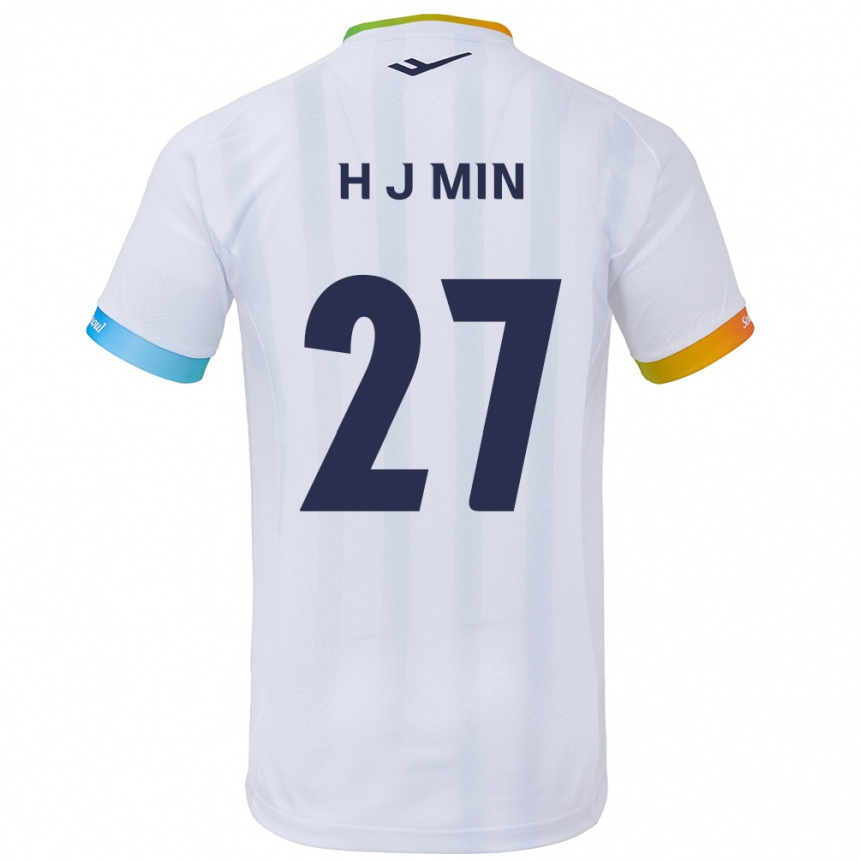 キッズフットボールJi-Hoon Min#27白青アウェイシャツ2024/25ジャージーユニフォーム