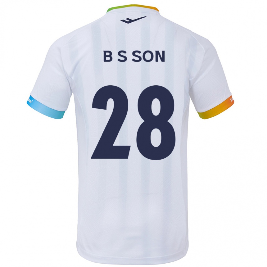 キッズフットボールSeung-Beom Son#28白青アウェイシャツ2024/25ジャージーユニフォーム