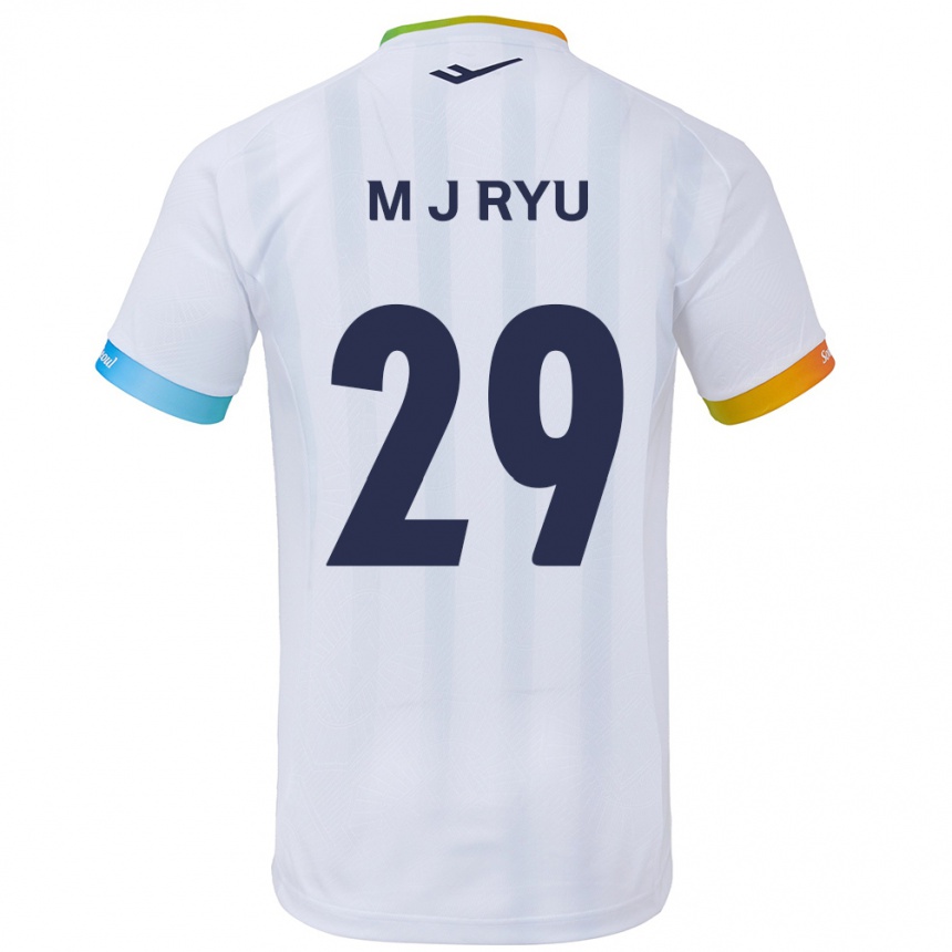 キッズフットボールJae-Moon Ryu#29白青アウェイシャツ2024/25ジャージーユニフォーム