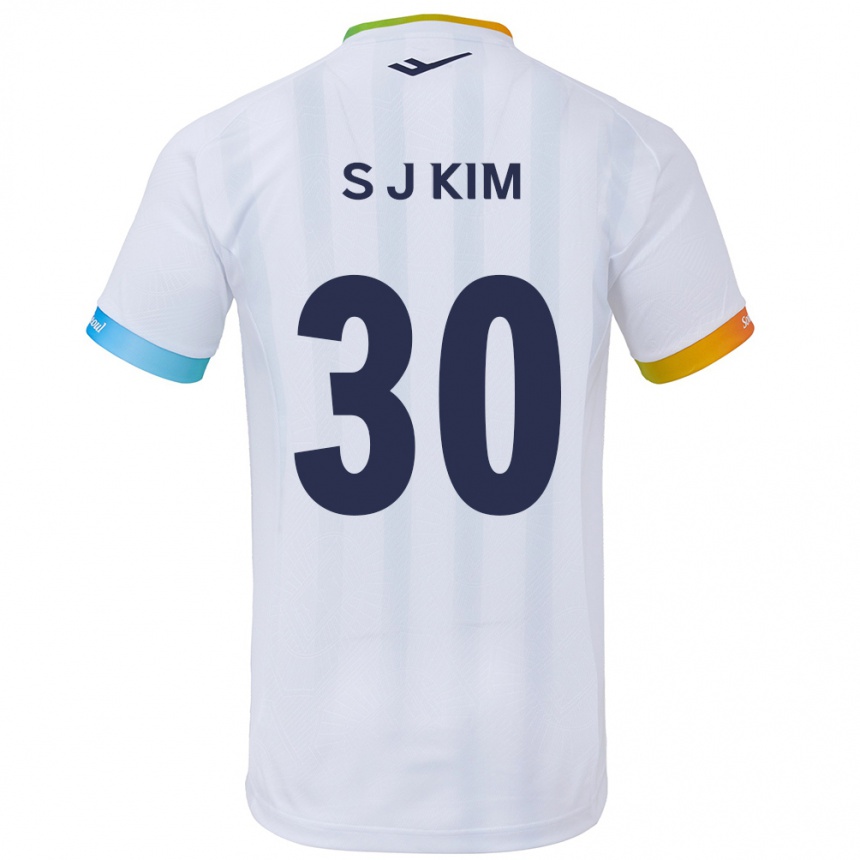 キッズフットボールJu-Sung Kim#30白青アウェイシャツ2024/25ジャージーユニフォーム