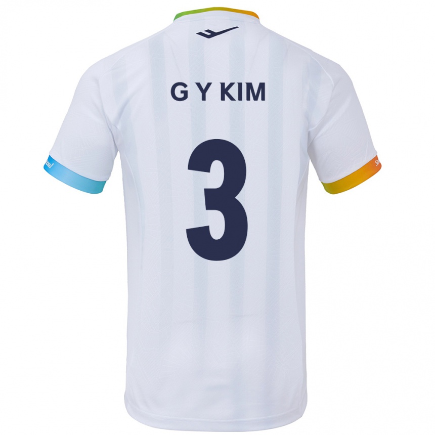 キッズフットボールYu-Geon Kim#3白青アウェイシャツ2024/25ジャージーユニフォーム