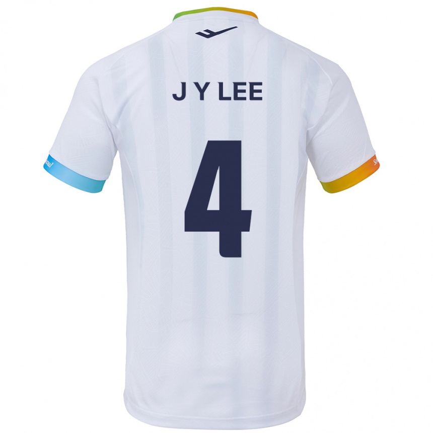 キッズフットボールYoung-Jun Lee#4白青アウェイシャツ2024/25ジャージーユニフォーム