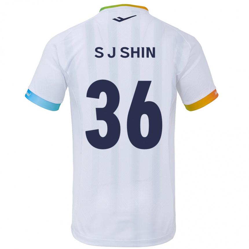 キッズフットボールJi-Seop Shin#36白青アウェイシャツ2024/25ジャージーユニフォーム