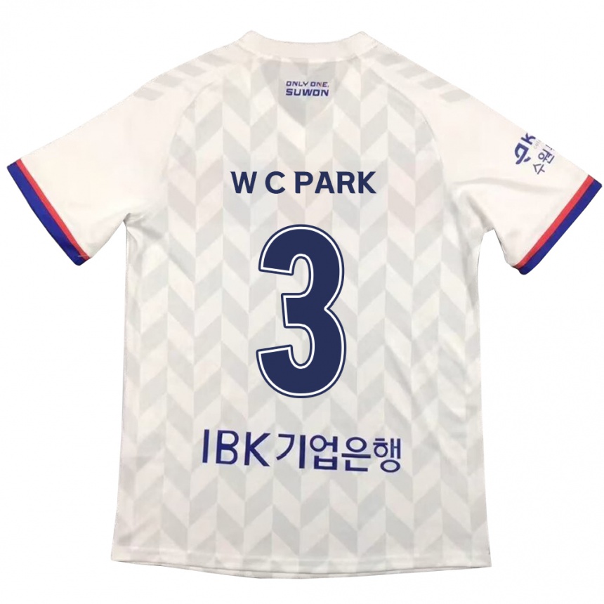 キッズフットボールCheol-Woo Park#3白青アウェイシャツ2024/25ジャージーユニフォーム