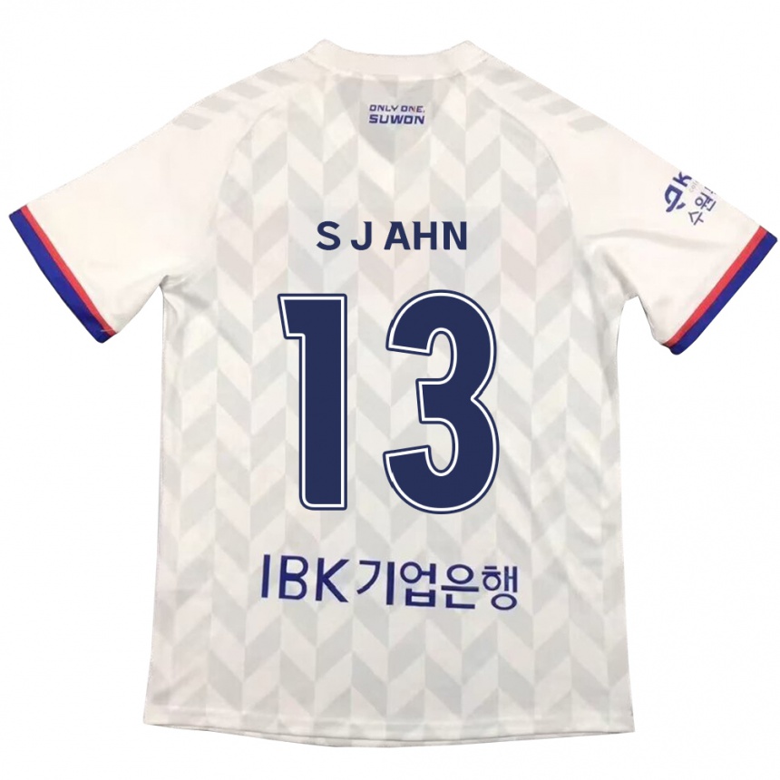 キッズフットボールJun-Su Ahn#13白青アウェイシャツ2024/25ジャージーユニフォーム