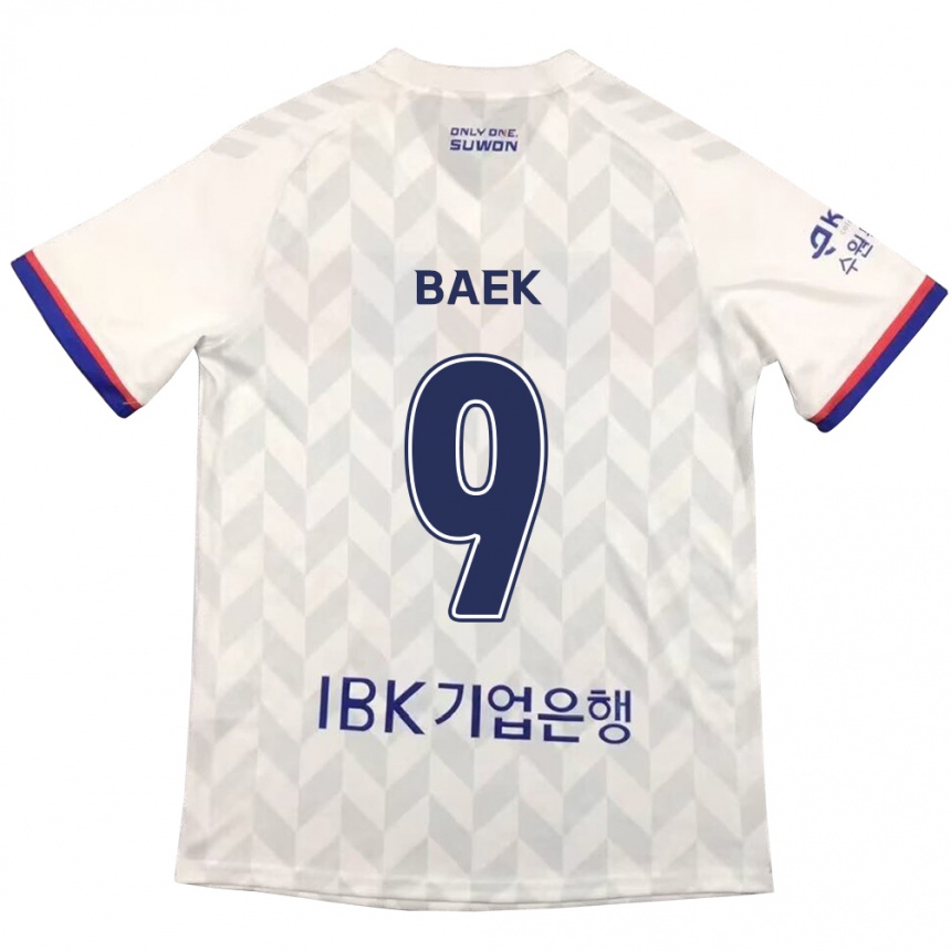 キッズフットボールKyeong Baek#9白青アウェイシャツ2024/25ジャージーユニフォーム