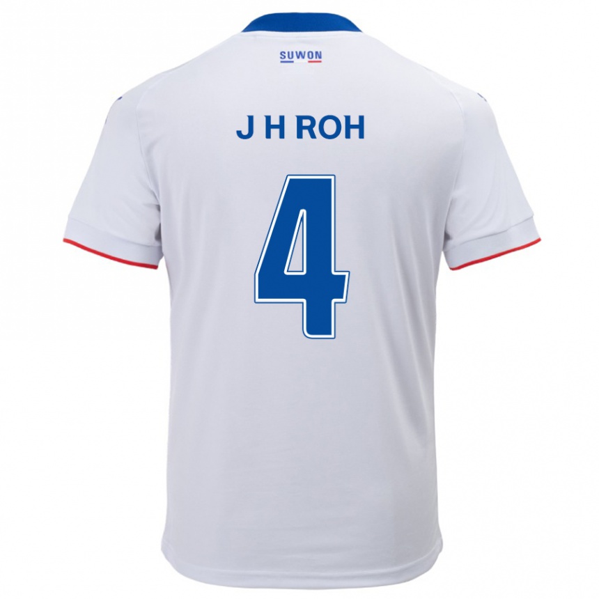 キッズフットボールHyun-Jun Roh#4白青アウェイシャツ2024/25ジャージーユニフォーム