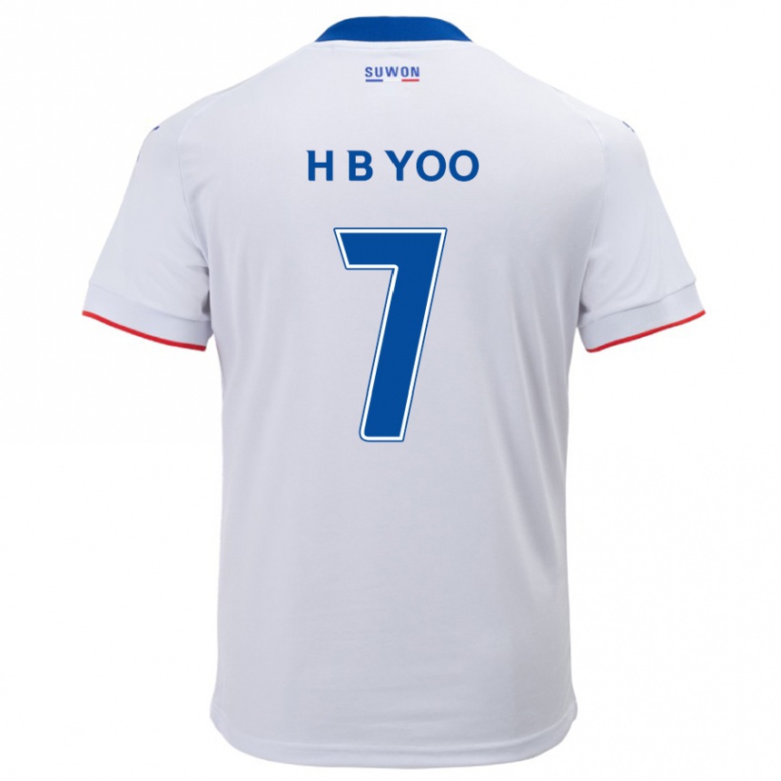 キッズフットボールByung-Heon Yoo#7白青アウェイシャツ2024/25ジャージーユニフォーム