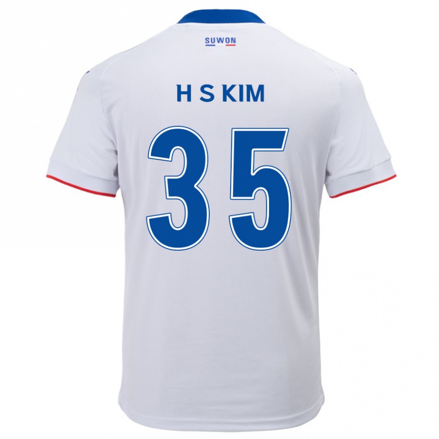 キッズフットボールSeung-Hyun Kim#35白青アウェイシャツ2024/25ジャージーユニフォーム