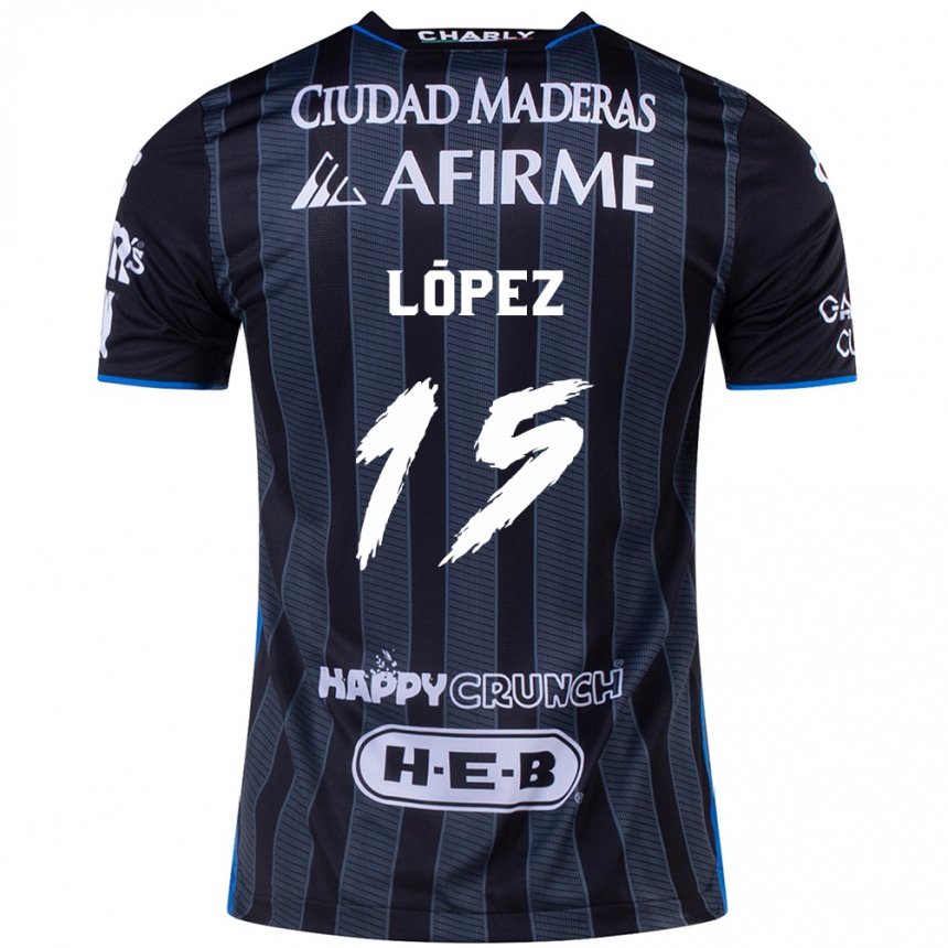 キッズフットボールVíctor López#15白黒アウェイシャツ2024/25ジャージーユニフォーム