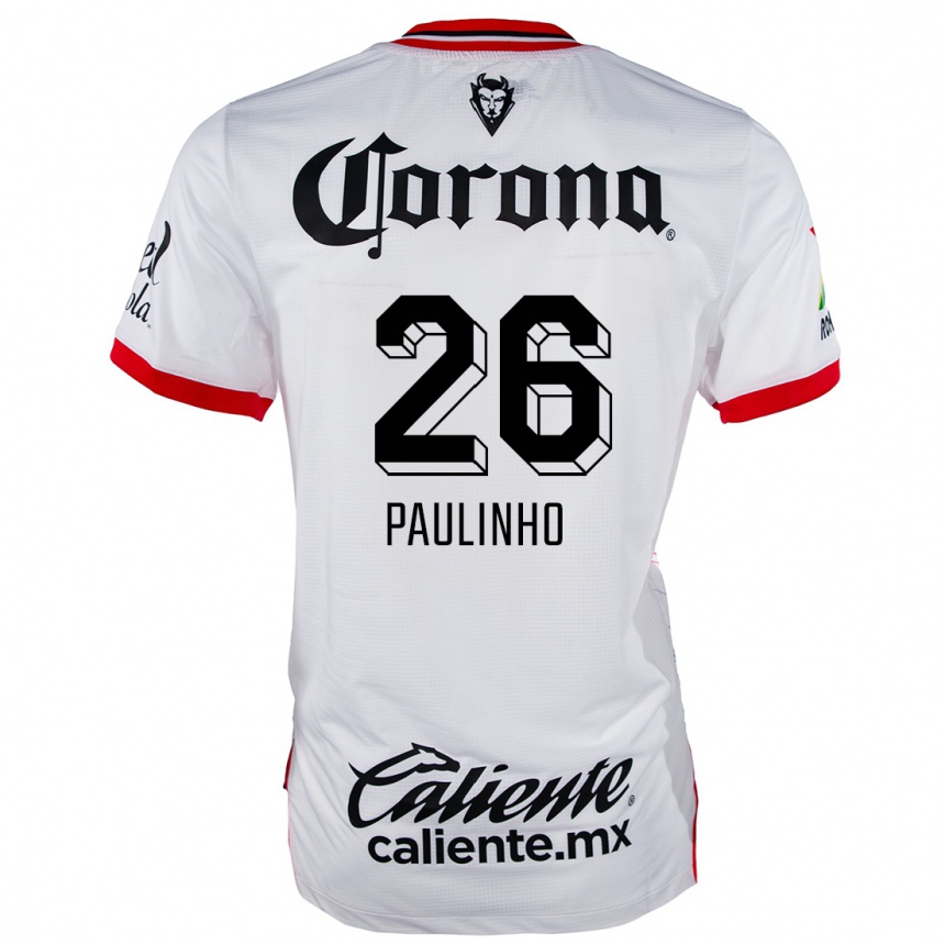 キッズフットボールジョゼ・パウロ・ベセーラ・マシエル・ジュニオール (Paulinho)#26赤、白アウェイシャツ2024/25ジャージーユニフォーム