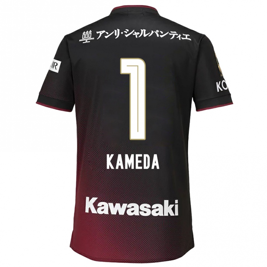 メンズフットボールTaiga Kameda#1ブラックレッドホームシャツ2024/25ジャージーユニフォーム