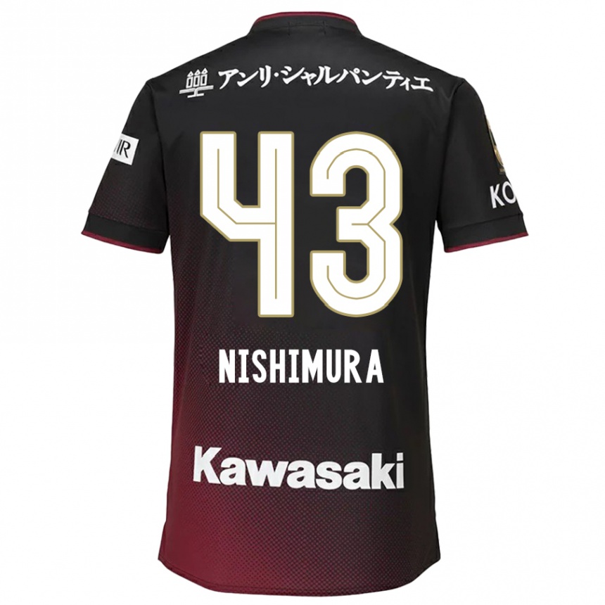 メンズフットボールNagi Nishimura#43ブラックレッドホームシャツ2024/25ジャージーユニフォーム