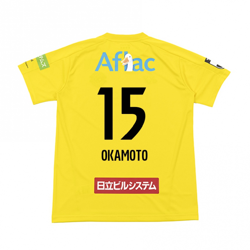 メンズフットボールRyoji Okamoto#15イエロー ブラックホームシャツ2024/25ジャージーユニフォーム