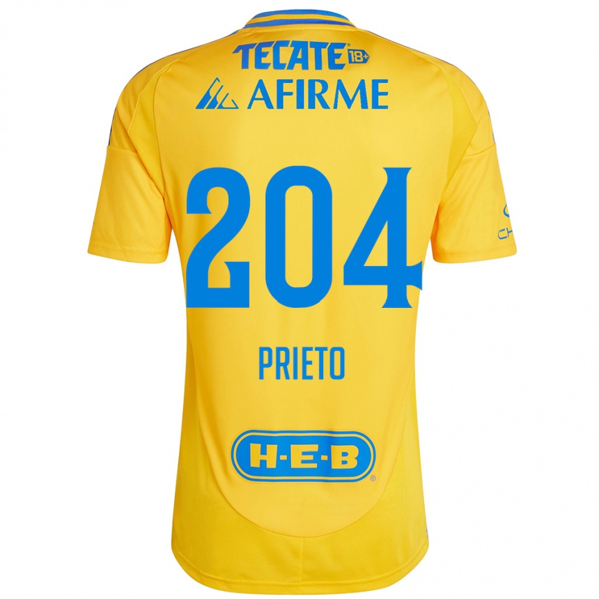 メンズフットボールLeonel Prieto#204ゴールドイエローホームシャツ2024/25ジャージーユニフォーム