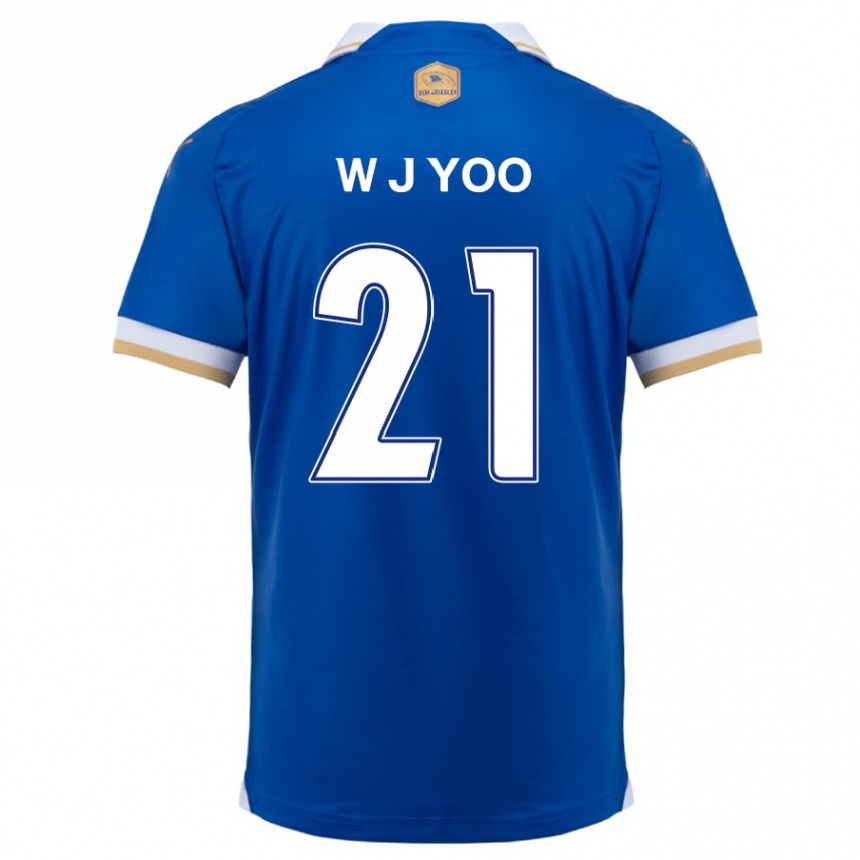 メンズフットボールJin-Wook Yoo#21ブルーホワイトホームシャツ2024/25ジャージーユニフォーム